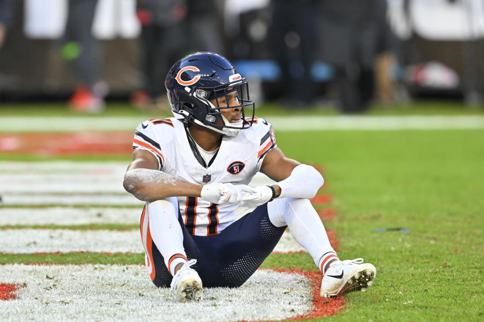 Darnell Mooney had the Hail Mary in his lap in the end zone, but couldn't make the catch as time expired as the Bears lost to the Browns. (Jason Miller/Getty Images)