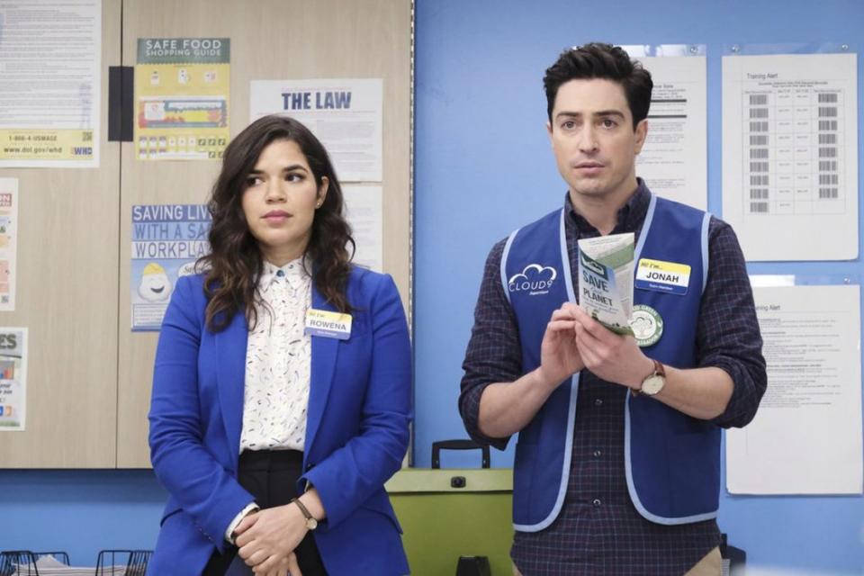 Amelia (America Ferrera) and Jonah (Ben Feldman) are basically Jim and Pam 2.0, so get ready to become far, far too obsessed with their love life in Superstore. Picture: BINGE