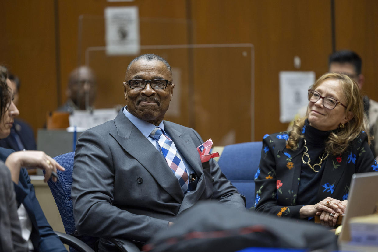 Maurice Hastings appears at a court in Los Angeles where a judge officially found him to be factually innocent on Wednesday, March 1, 2023. (J. Emilio Flores/Cal State LA News Service via AP, Pool)