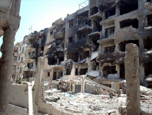 Destruction in the Qusur district of the central city of Homs on July 26, 2012. Beijing, which along with Moscow has vetoed three UN Security Council resolutions on Syria, says it wanted the United Nations to play an important role in trying to solve the deadly 17-month conflict