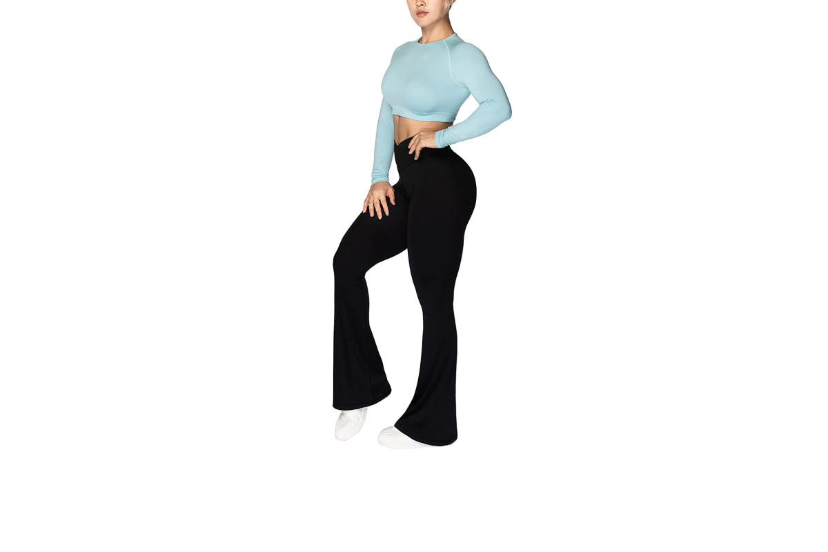 Flare Leggings, Crossover Yoga Pants with Tummy Control, High