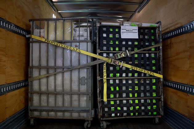 MIAMI, FLORIDA - JULY 21: Carts of vote-by-mail ballots sit in a U.S. Postal Service truck at the Miami-Dade Election Department headquarters on July 21, 2022 in Miami, Florida. The Miami-Dade County Elections Department began mailing the domestic vote-by-mail ballots to voters with a request on file for the August 23, 2022 Primary Election. (Photo: Photo by Joe Raedle/Getty Images)