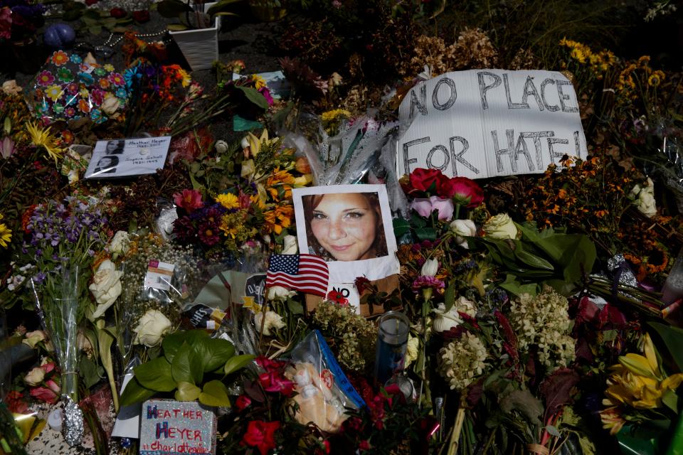 The life of Heather Heyer, who was killed during a white nationalist rally, is celebrated at a memorial at the Paramount Theater on Aug. 16, 2017, in Charlottesville, Va.