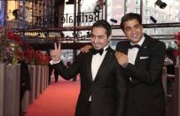 Actors Sherwan Haji (L) and Simon Hussein Al-Bazoon arrive for the screening of the movie 'The Other Side of Hope' at the 67th Berlinale International Film Festival in Berlin, February 14, 2017. REUTERS/Axel Schmidt