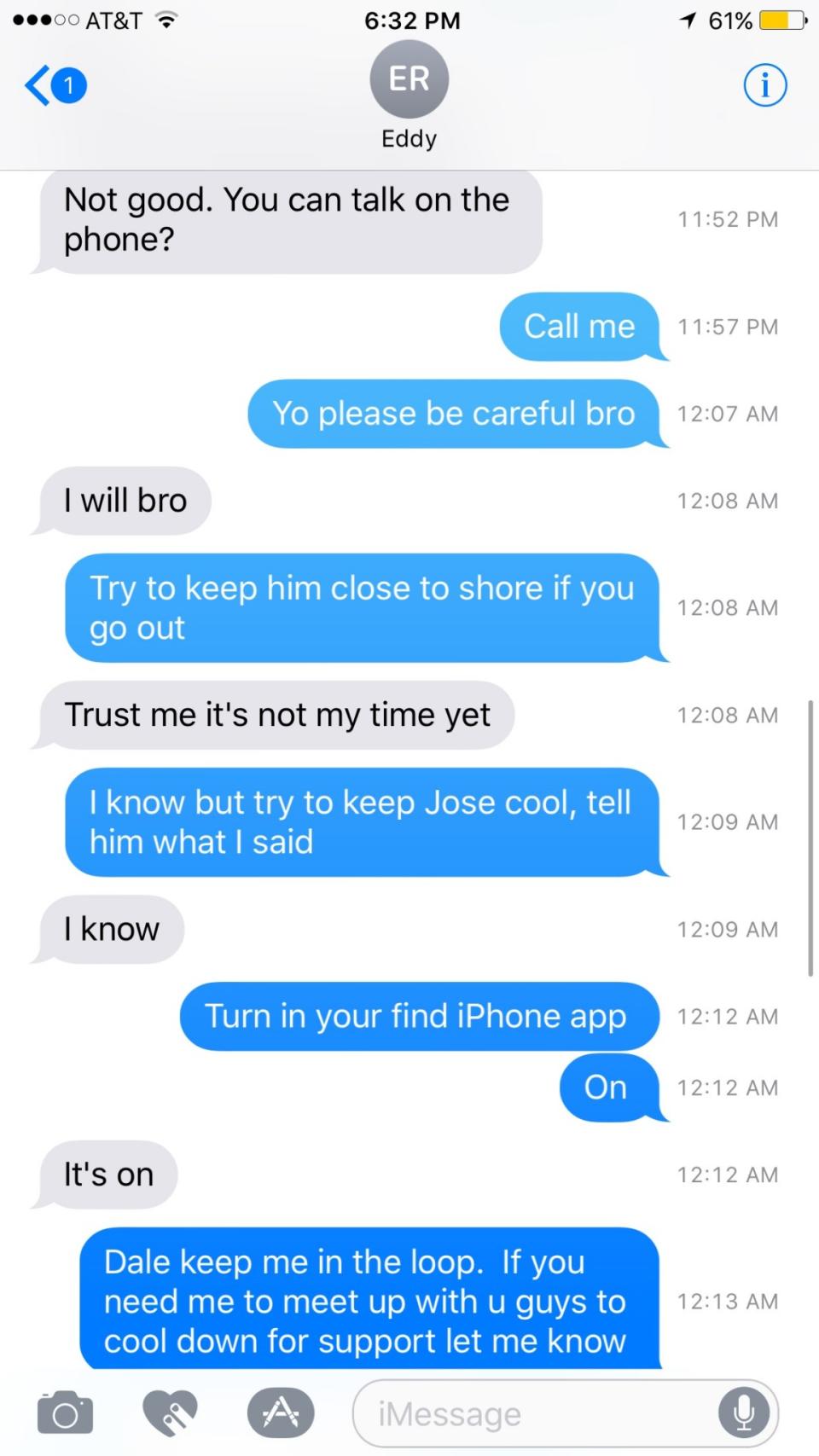 The text conversation between Eddy Rivero and Will Bernal. (Will Bernal)