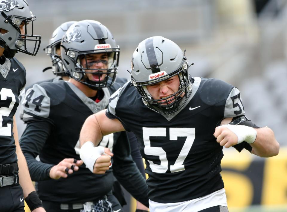 South Side's Chase Knox reacts after making a tackle during Friday's Class 1A WPIAL championship game against Fort Cherry at Acrisure Stadium in Pittsburgh.