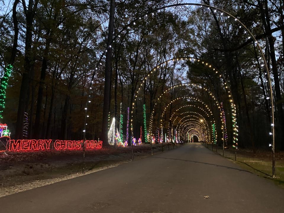 A light tunnel at the 2021 edition of Christmas in the Park festival of lights at Arnette Park in Fayetteville, NC. The 2023 Christmas in the Park display opens Dec. 3.