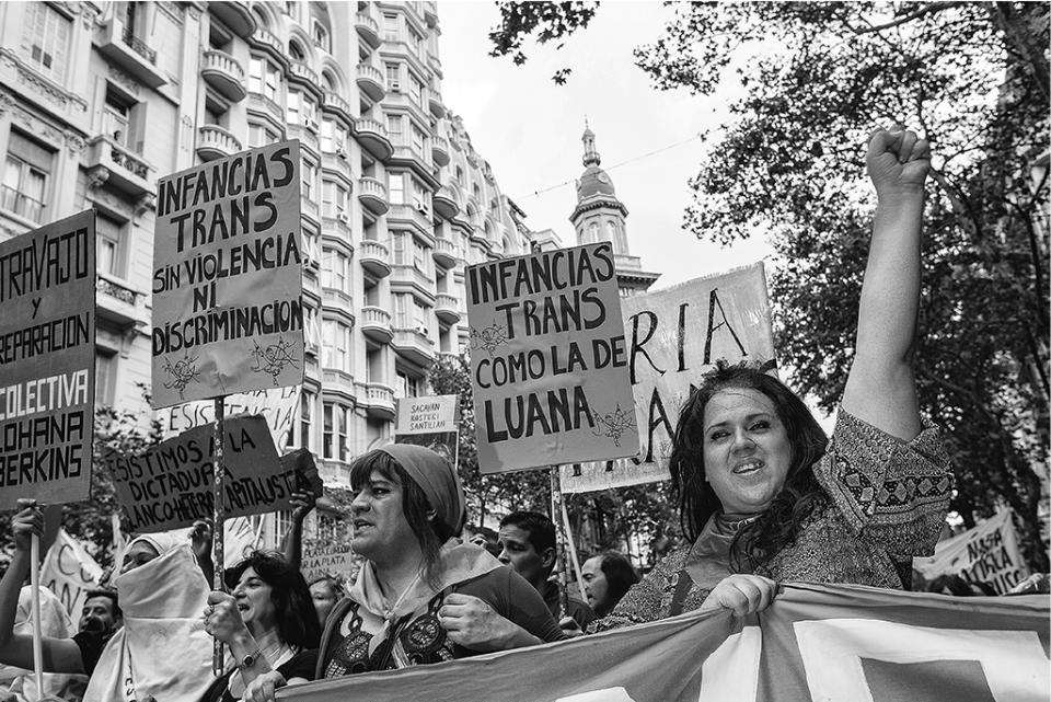 <p>Florencia and Alejandro attend the Marcha de la Memoria (March of Remembrance) to mark the beginning of state-sponsored terror that occurred under the military dictatorship from 1976 to 1983. (Copyright © 2018 by Kike Arnal. These images originally appeared in Revealing Selves: Transgender Portraits from Argentina, published by The New Press. Reprinted here with permission.) </p>