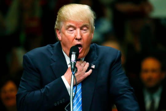 Donald Trump refers to former GOP presidential nominee Mitt Romney as a "choker" at a rally with supporters in Anaheim, California, U.S., May 25, 2016. (Photo: REUTERS/Jonathan Ernst)