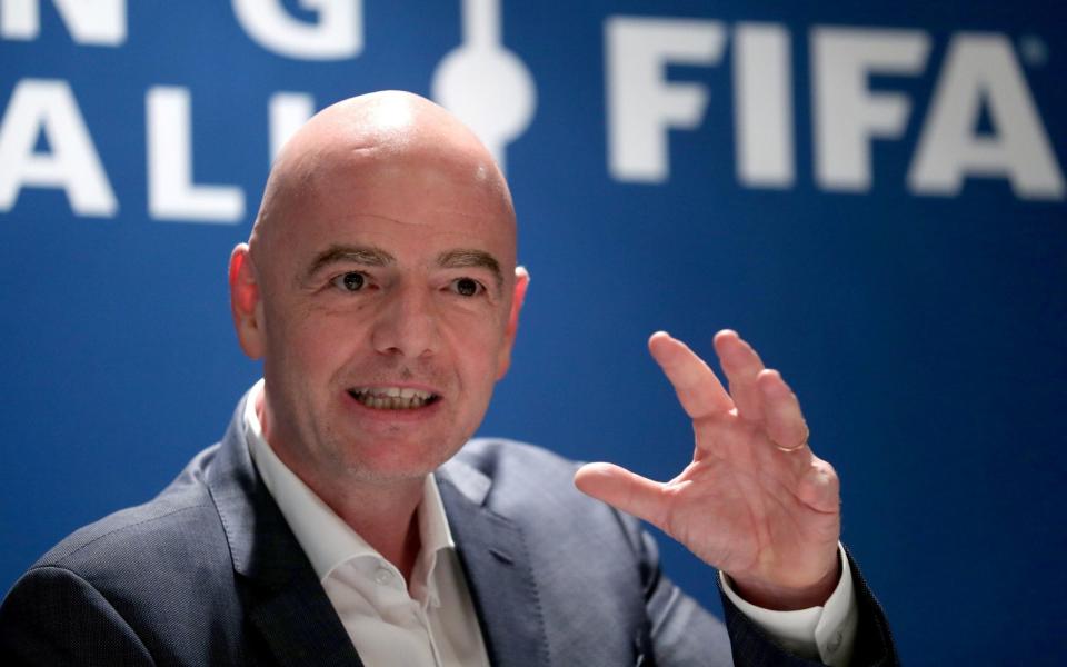 FIFA's President Gianni Infantino gestures during a panel discussion at the FIFA headquarters in Zurich  - Reuters
