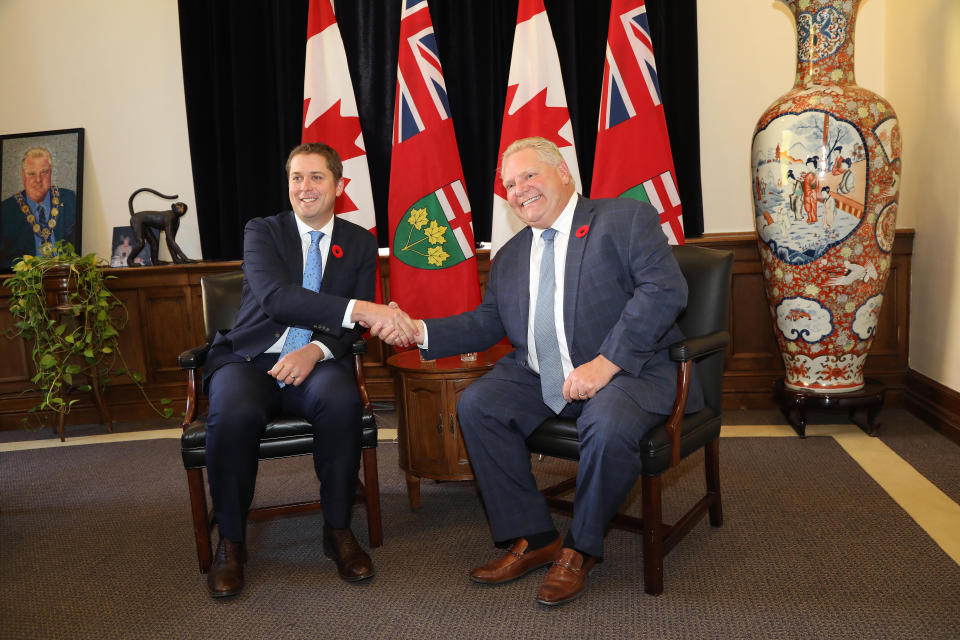 TORONTO, ON- Ontario Premier Doug Ford met with the leader of the Federal Official Opposition, Andrew Scheer at Queen's Park. (Rene Johnston/Toronto Star)        (Rene Johnston/Toronto Star via Getty Images)