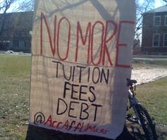 <span class="caption">UMass students protest against student loans.</span> <span class="attribution"><span class="source">Jenny Adams</span>, <a class="link " href="http://creativecommons.org/licenses/by/4.0/" rel="nofollow noopener" target="_blank" data-ylk="slk:CC BY;elm:context_link;itc:0;sec:content-canvas">CC BY</a></span>