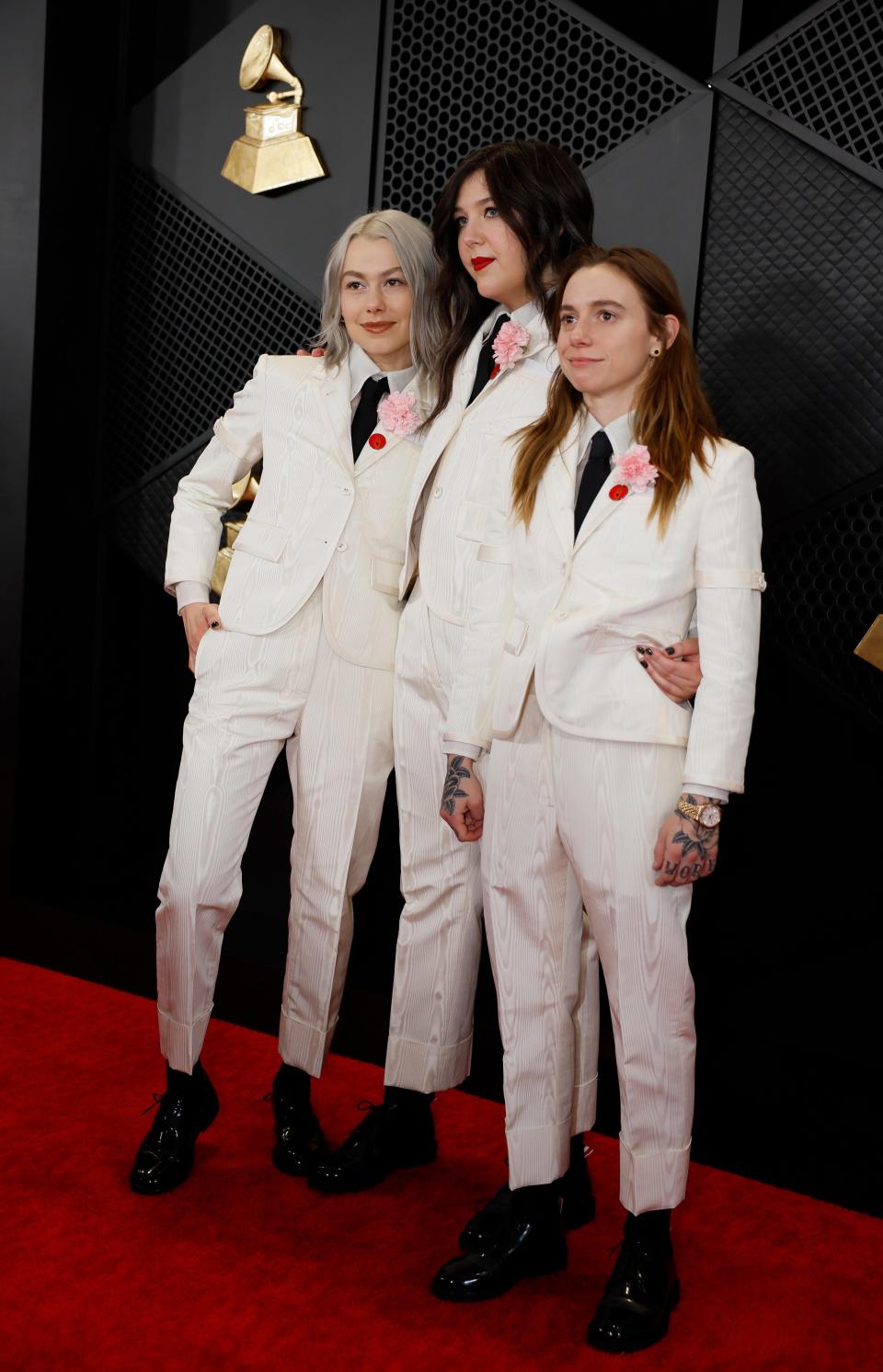 Boygenius (Julien Baker, Phoebe Bridgers, and Lucy Dacus) attends the 2024 Grammy Awards