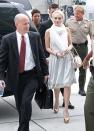 <p>An iconic shoe trend of the era, Lindsay Lohan opted for a gold pair, which she wore to a court hearing. </p>