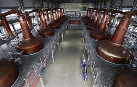 Copper pot stills are seen at the Diageo Roseisle distillery in Scotland March 20, 2014. REUTERS/Russell Cheyne