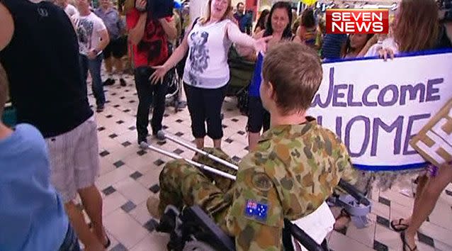 Curtis McGrath as he welcomes home his fellow soldiers.