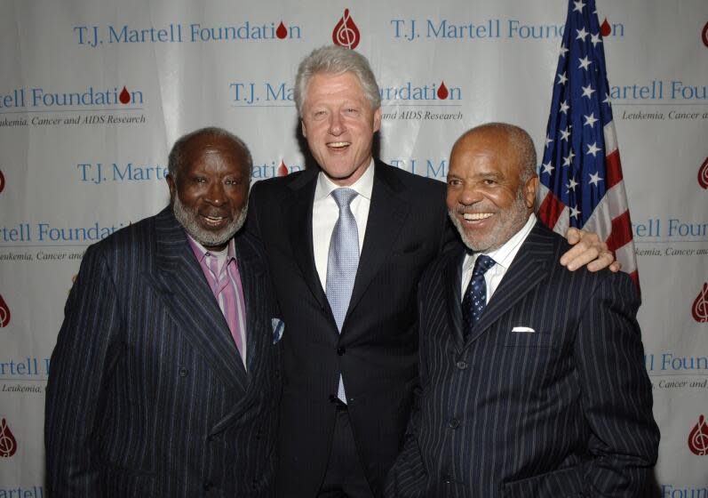 Clarence Avant, Bill Clinton and Berry Gordy at the T.J. Martell Foundation's 31st Annual Awards Gala at the Marriott Marquis in New York City (Photo by L. Busacca/WireImage for TJ Martell Foundation)