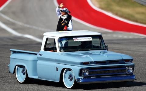 Lewis Hamilton on the F1 drivers' parade ahead of the US Grand Prix - Credit: Getty Images