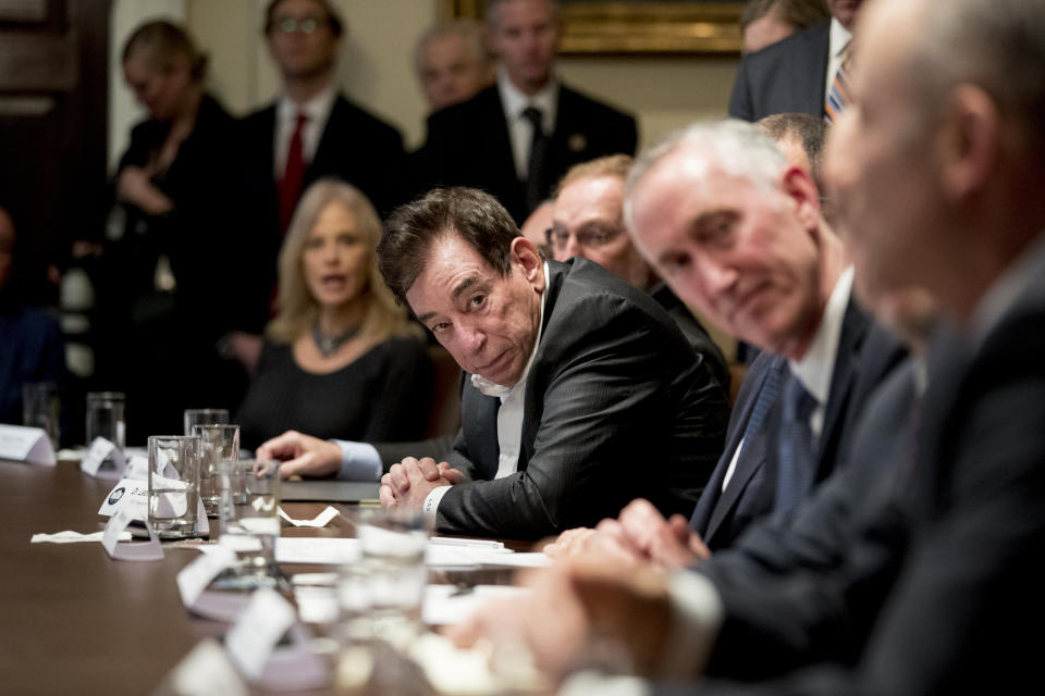 Regeneron CEO Dr. Leonard Schleifer attends a March 2 meeting with President Donald Trump, members of the Coronavirus Task Force and pharmaceutical executives at the White House. (Photo: Andrew Harnik/ASSOCIATED PRESS)