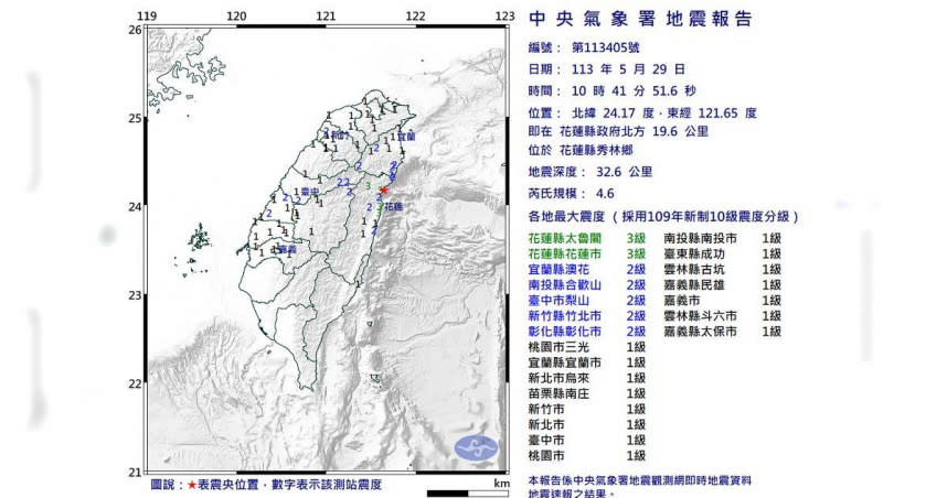 地震報告。（圖／氣象署）