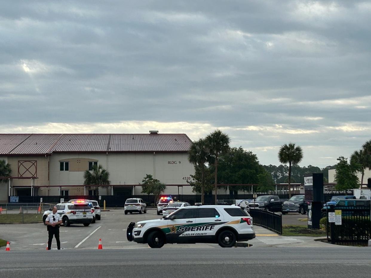 Flagler County Sheriff's deputies outside of Buddy Taylor Middle School, Wednesday, May 15, 2024, after a threat put the school on lockdown.