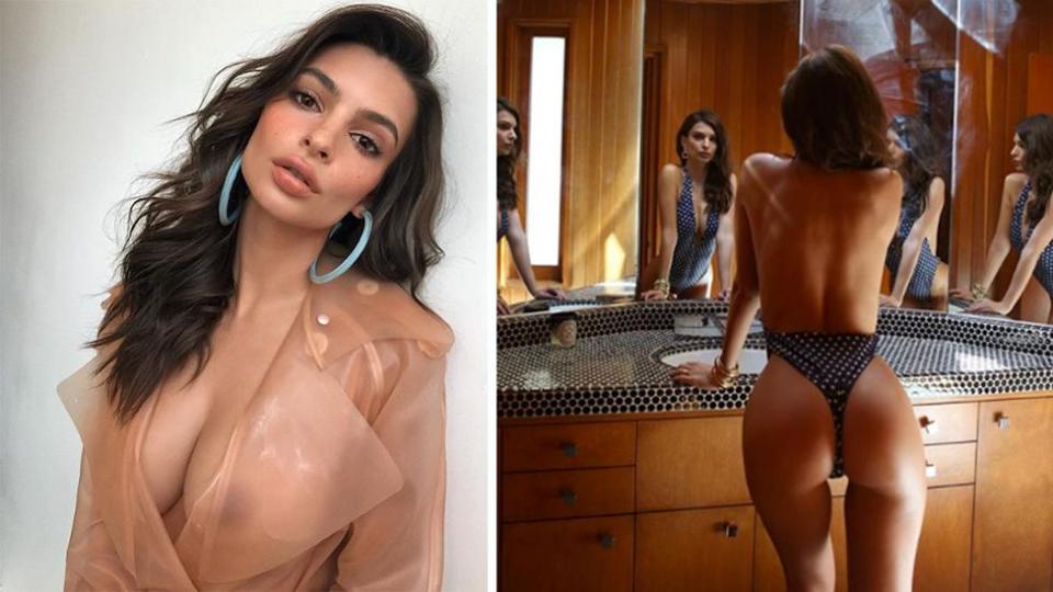 Em Ratajkowski flashes nipples in see-through jacket