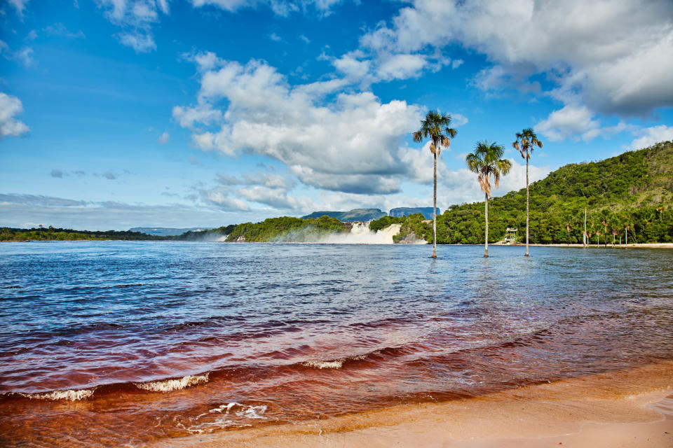 Panoramic view of Canaima National Park Lagoon, afternoon view, Gran Sabana, Bolivar State, Venezuela. The Canaima National Park lagoon. Venezuela. Canaima is a world known place for the beauty of nature ans countless waterfalls. Canaima is visited for tourist all around the world looking for adventure and nature encounters. Image taken with a Canon L lens for maximun sharpness and image quality.