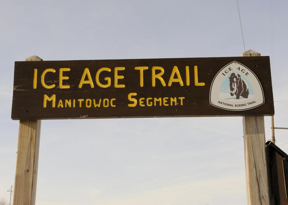 FILE - A sign marking the Manitowoc Segment of the Ice Age Trail.