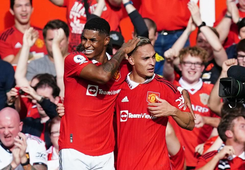 Manchester United’s Antony (right) and Marcus Rashford both netted in the 3-1 victory over Arsenal (Martin Rickett/PA) (PA Wire)