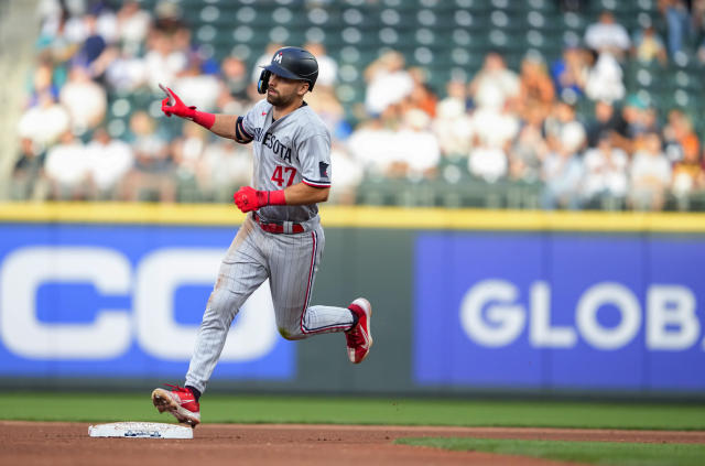 Minnesota Twins' Max Kepler bats during the third inning of a baseball game  against the New York Yankees, Monday, April 24, 2023, in Minneapolis. (AP  Photo/Abbie Parr Stock Photo - Alamy