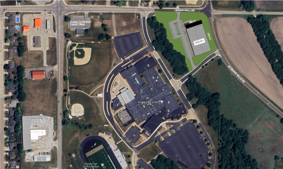 Dunlap High School is discussing the construction of an $8.5 million athletic training center. The 42,000-square-foot building is planned near the high school.