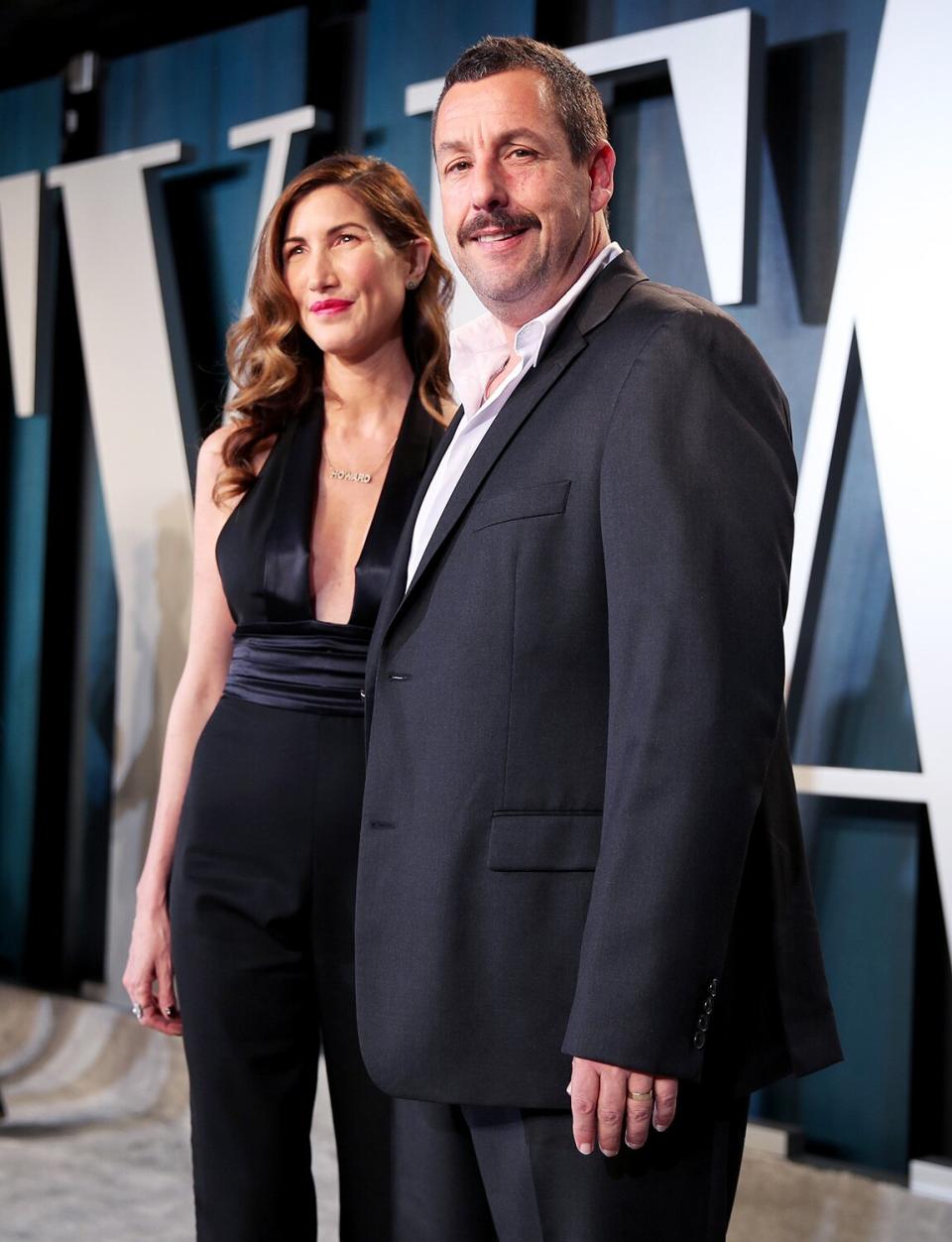 <em>Uncut Gems </em>star Adam Sandler and his wife, Jackie, attend the Vanity Fair Oscars Party together. 
