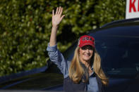 Sen. Kelly Loeffler, R-Ga., waves to a crowd before she speaks at a campaign rally on Saturday, Jan. 2, 2021, in Cumming, Ga. (AP Photo/Brynn Anderson)