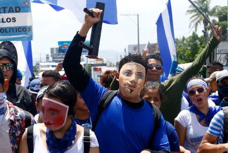 FILE PHOTO: Demonstrators wearing traditional masks take part in a march called "Together we are a volcano" against Nicaragua's President Daniel Ortega's government, in Managua, Nicaragua July 12, 2018. REUTERS/Oswaldo Rivas/File Photo