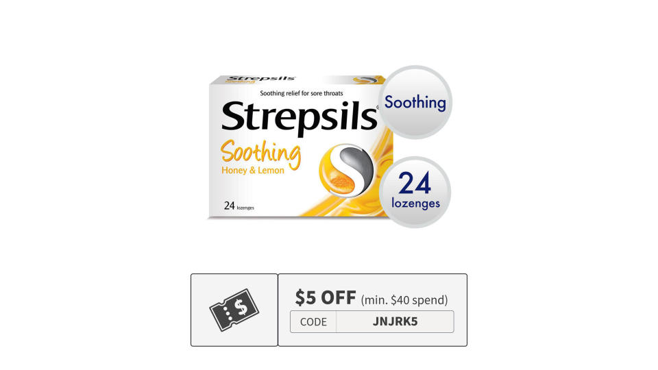 Strepsils Soothing Honey And Lemon Lozenges For Sore Throat - 24 Lozenges. (Photo: Lazada SG)