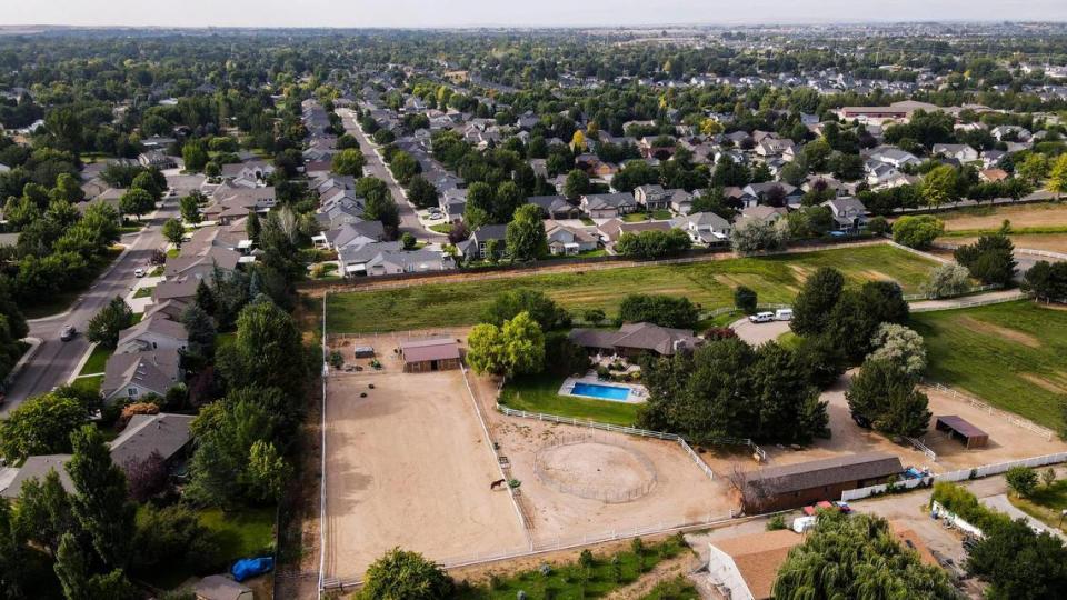 A group of multi-acre plots in Southwest Boise off Overland Road was once considered to be out in the country. But now, the parcels are rural islands surrounded by urban sprawl.