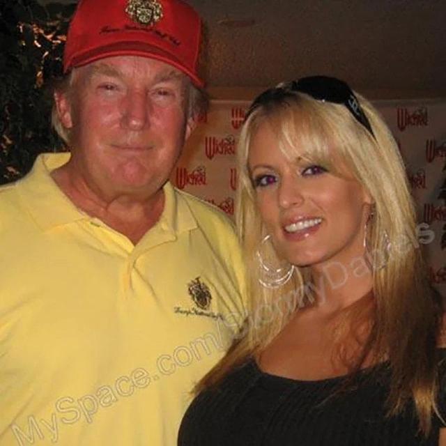 Donald Trump and Stormy Daniels were photographed together at the booth for her porn studio, Wicked Pictures, in July 2006 - Social media