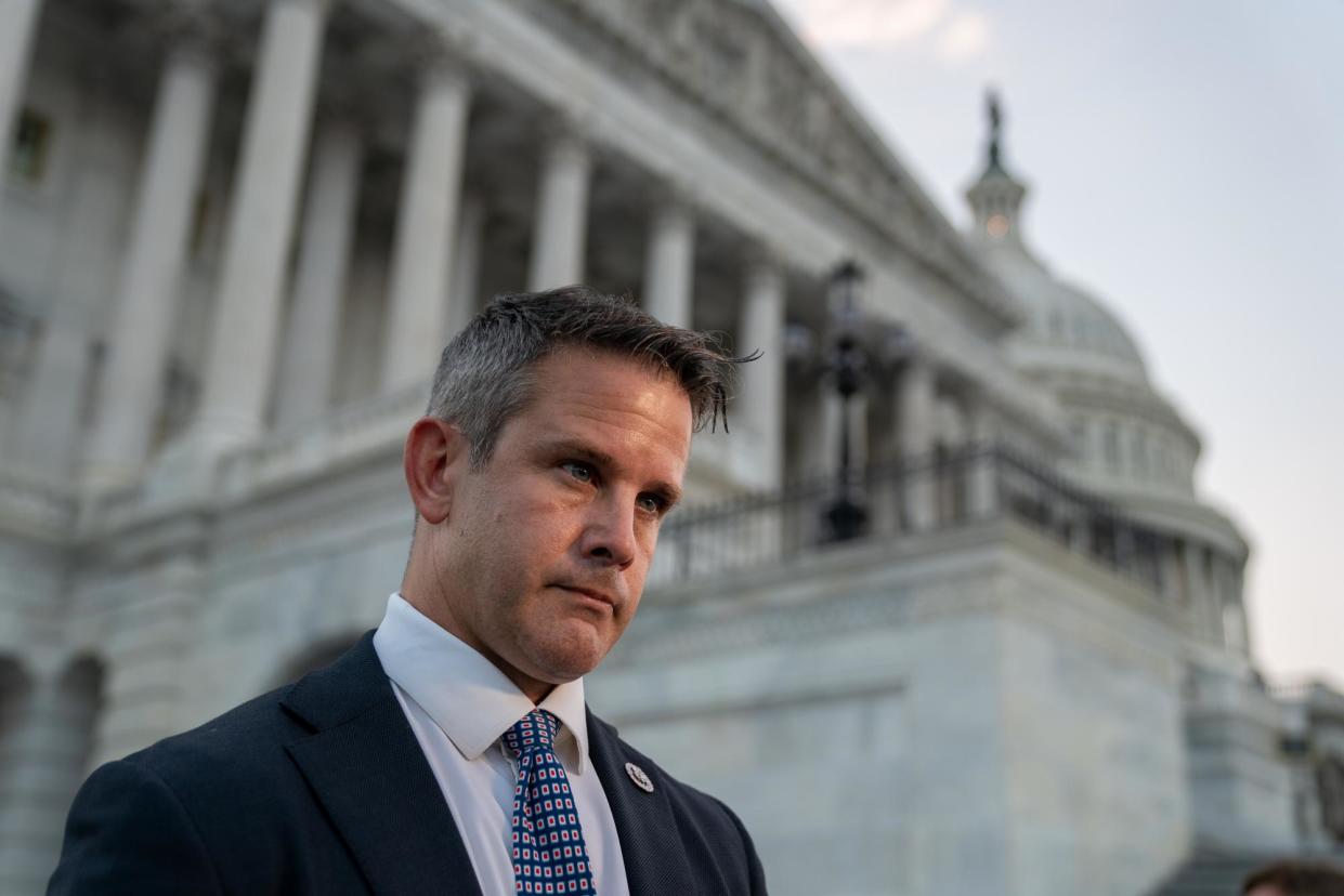 <span>Adam Kinzinger outside the US Capitol in Washington DC in August 2021. </span><span>Photograph: Bloomberg/Getty Images</span>