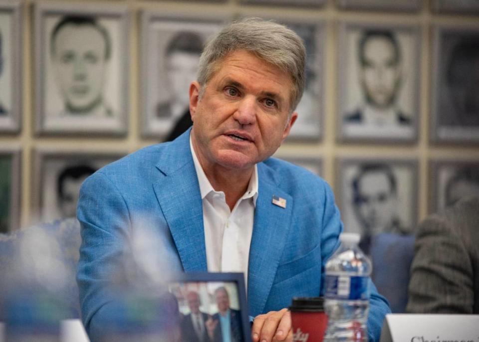 House Foreign Affairs Commitee Chairman Michael McCaul speaks during a roundtable discussion between elected officials and Cuban activists about political prisoners at Assault Bridge 2506 Museum on Monday, July 10, 2023 in Hialeah Gardens, Fla.