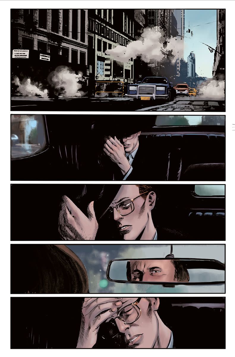 David Bowie's The Man Who Fell To Earth Graphic Novel adaptation - a page showing a man in a car