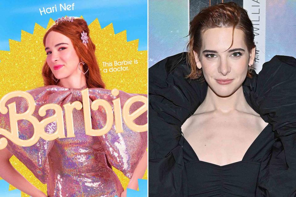 <p>Warner Bros. / Courtesy Everett ; Roy Rochlin/Getty</p> Hari Nef and her Barbie character