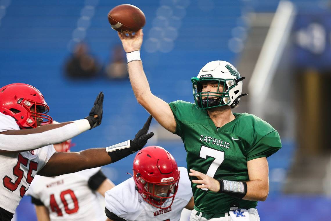 Brady Atwell (7) quarterbacked Owensboro Catholic to the Class 2A state championship game last season.