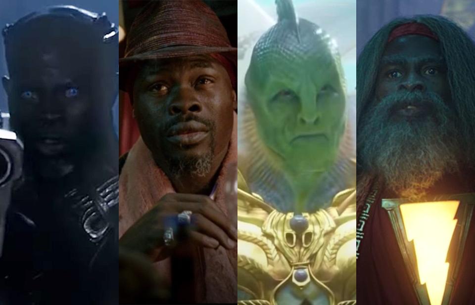 From left: Djimon Hounsou as Korath in "Guardians of the Galaxy," Midnite in "Constantine," King Ricou in "Aquaman," and the Wizard in "Shazam."