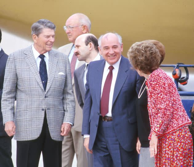 Former U.S. President Ronald Reagan and former Soviet Union leader Mikhail Gorbachev. (Photo: Steve Granitz via Getty Images)