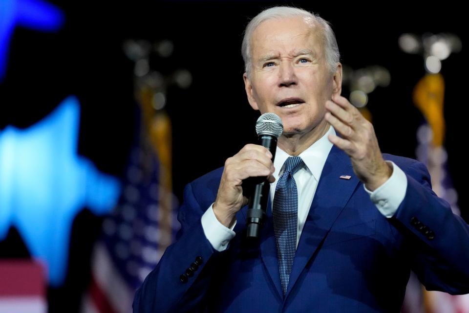 President Joe Biden speaks on the debt limit during an event at SUNY Westchester Community College, Wednesday, May 10, 2023, in Valhalla, N.Y.  (AP Photo/John Minchillo) ORG XMIT: NYJM125