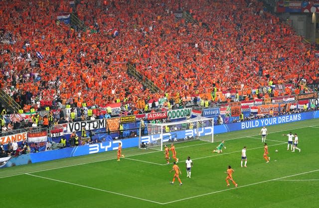 A BYD advert being shown as the Netherlands score against England in the Euro 2024 semi-final