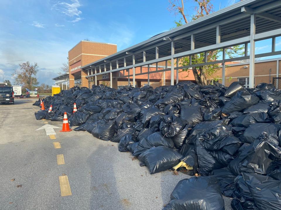 Damage to Diplomat Middle School, which is still closed after Hurricane Ian. The school had roof damage that allowed water to get inside. The school is on track to have students on Oct. 31.