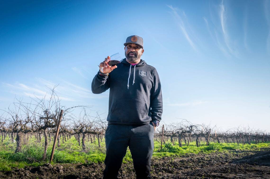 Retired Major League Baseball All-Star Greg Vaughn stands in front of a vineyard at E2 Family Winery in Lodi on Thursday, Jan. 20, 2022. The winery produces Vaughns 23 Wines label. Vaughn, who played at Kennedy High School, is one of a handful of local athletes who has become a winemaker in retirement. Some of the proceeds from his wines benefit his charity Vaughn’s Valley Foundation, which aims to raise awareness and find a cure for Type 1 diabetes.