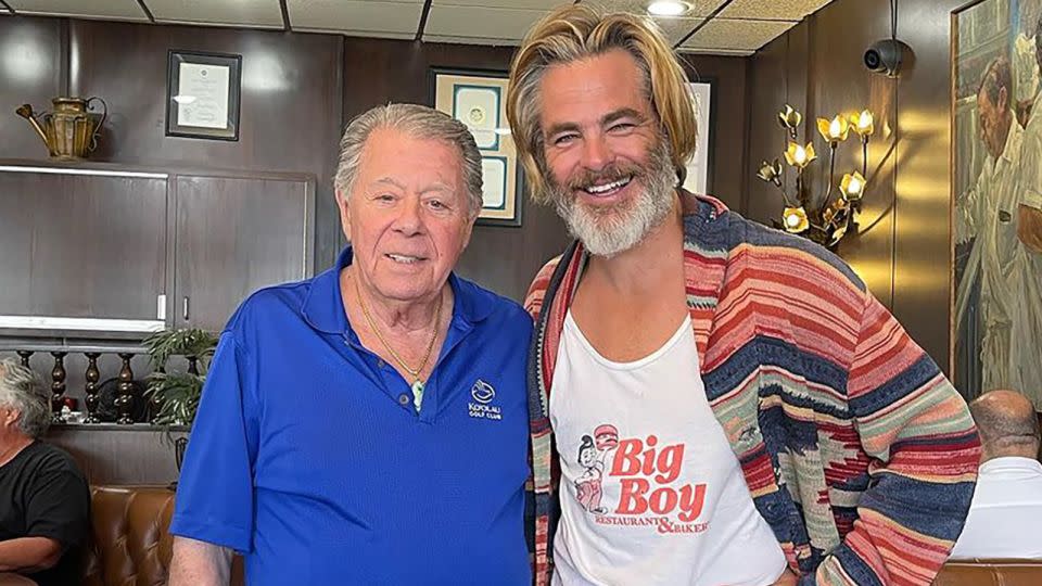 In a vintage "Big Boy" tee and short shorts combo, Pine is pictured here at Langer's Deli in Los Angeles, in a photo the deli <a href="https://www.instagram.com/p/C54K2mwvCyX/">shared on Instagram</a> on April 17. - From Langer's Deli