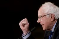 Democratic presidential candidate Bernie Sanders speaks during a press conference at the National Press Club, on May 1, 2016 in Washington DC